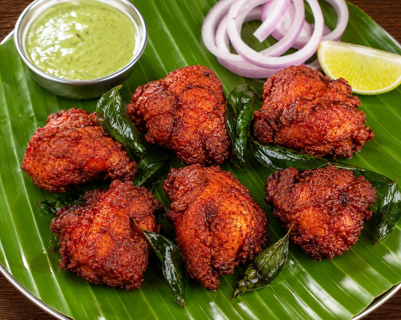 Crispy Fried Chicken Dish on Banana Leaf