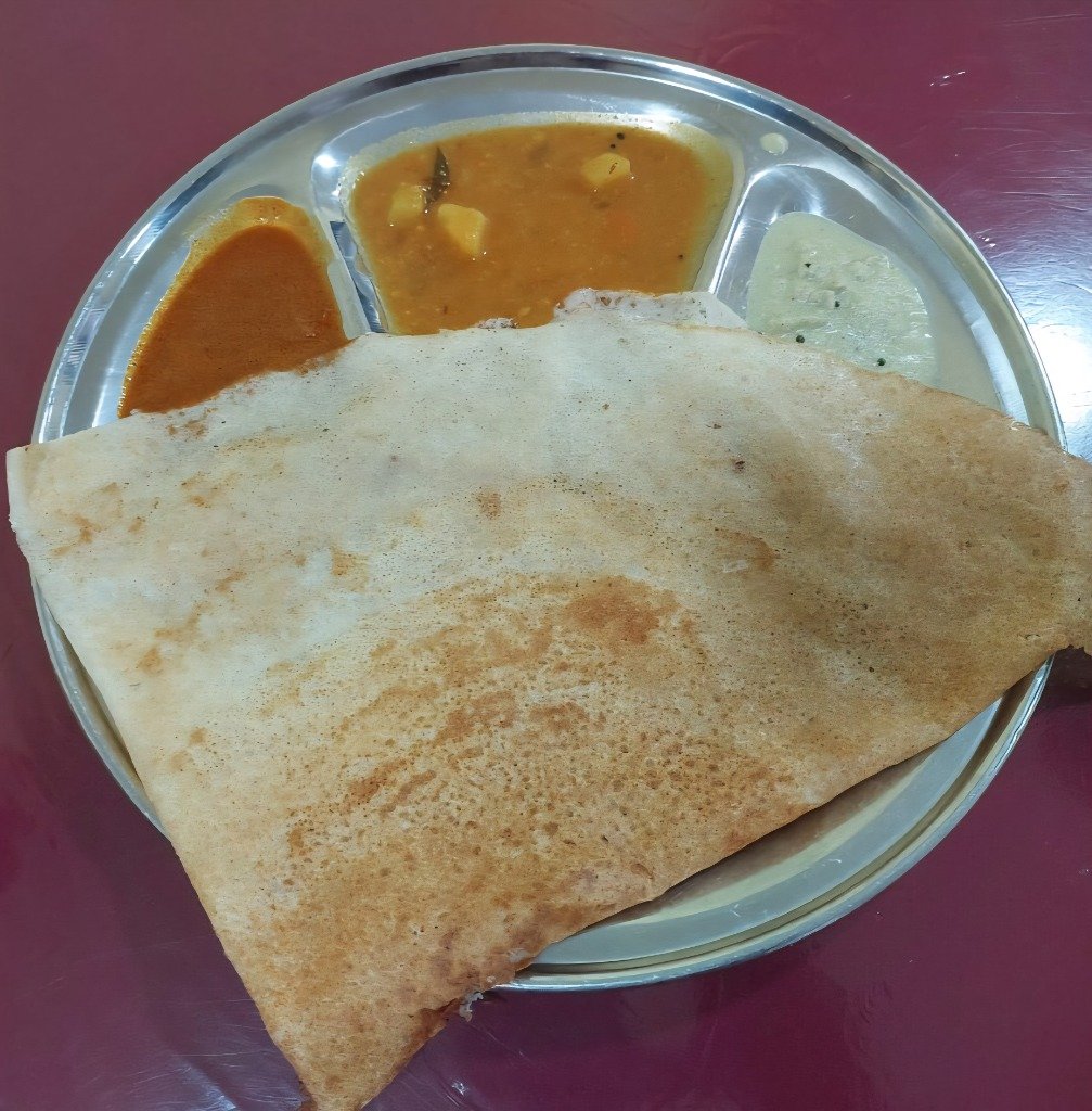 Crispy Masala Thosai with Chutneys and Sambar