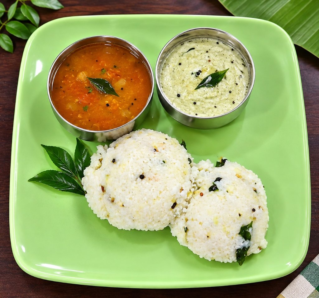 Ven Pongal with Sambar & Green Chutney